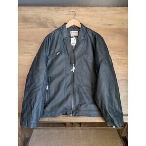 We The Free Vegan Leather Bomber Jacket Mens Medium Black Long Sleeve Zip Up NWT